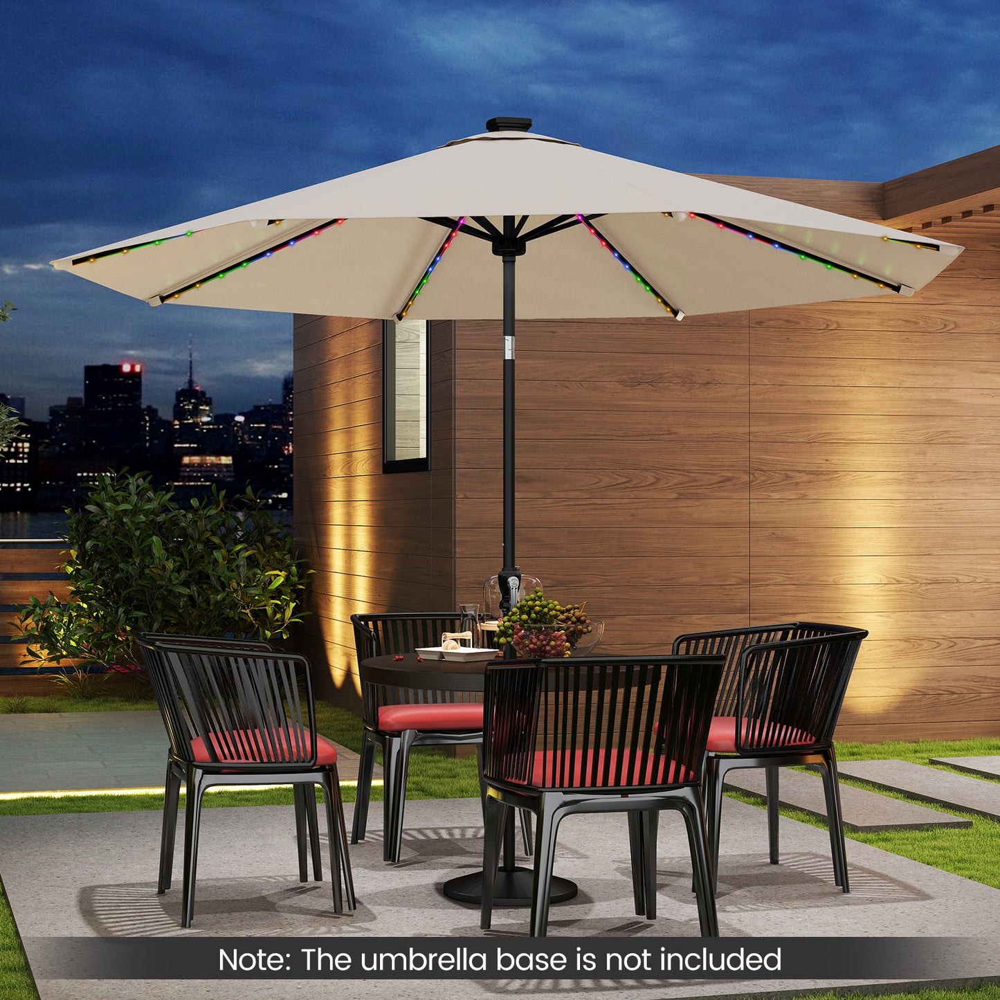 290 cm Solar Patio Umbrella with 96 LED Lights and 9 Modes-Beige