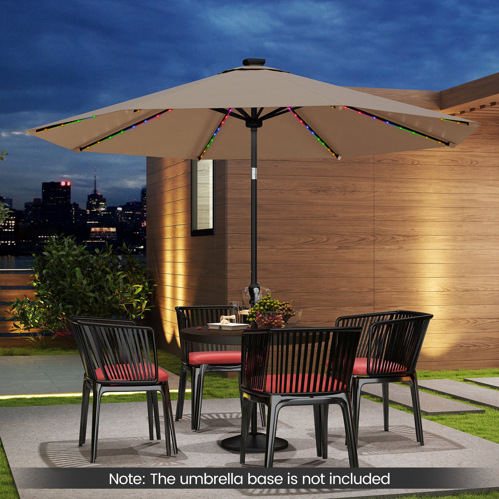 290 cm Solar Patio Umbrella with 96 LED Lights and 9 Modes-Coffee