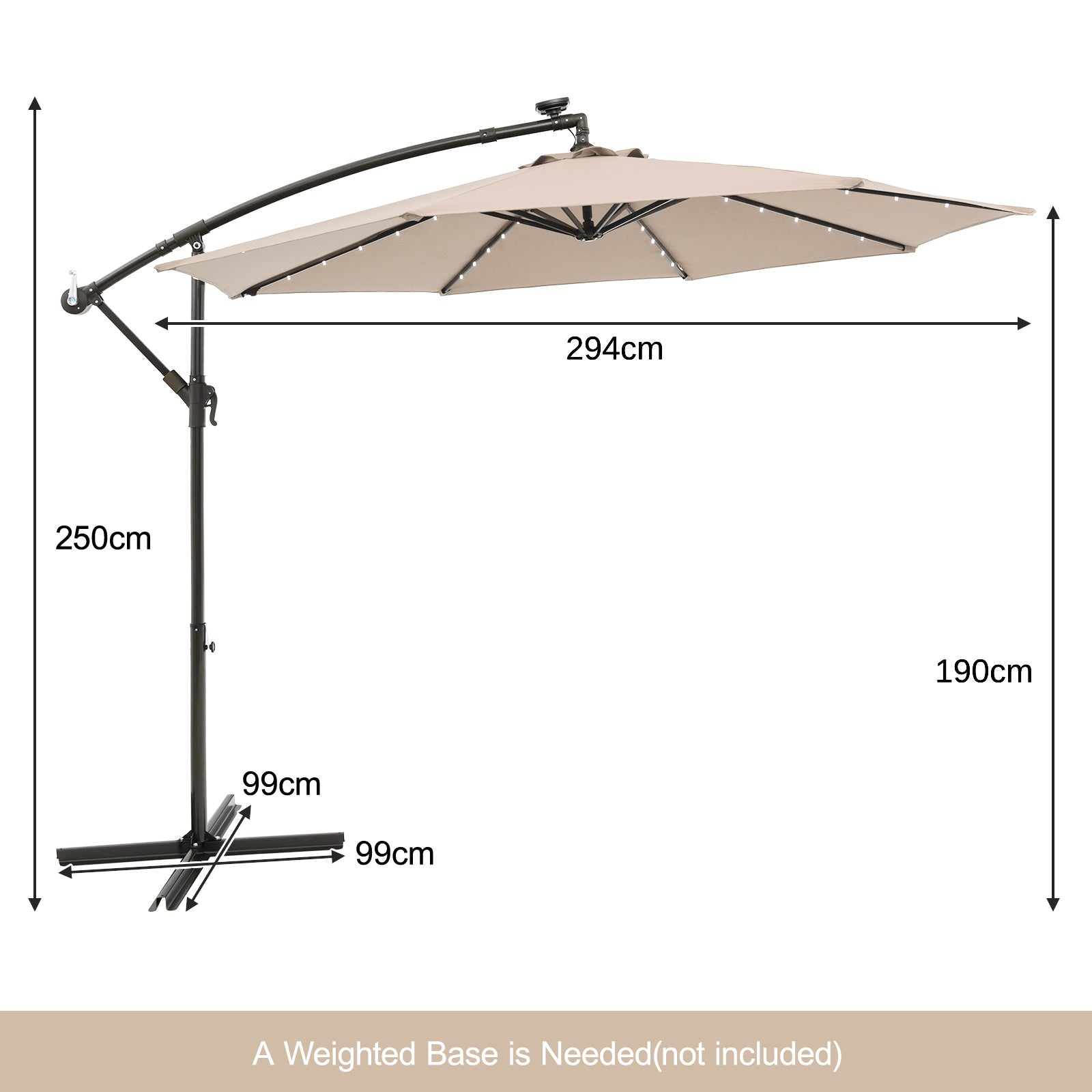 294 cm Solar Patio Offset Umbrella Cantilever Umbrella with 40 LED Lights-Beige