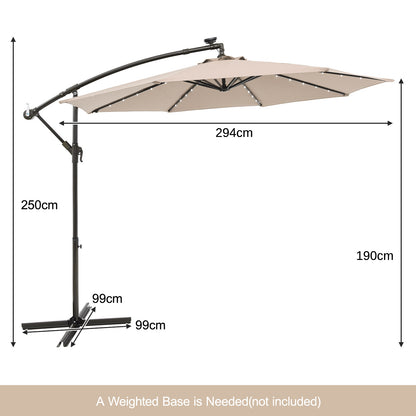 294 cm Solar Patio Offset Umbrella Cantilever Umbrella with 40 LED Lights-Beige