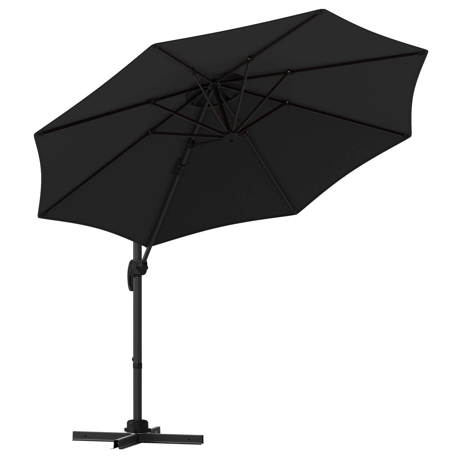 294 x 248 cm Round Outdoor Patio Umbrella Cantilever Umbrella with 360° Rotation for Backyard-Black