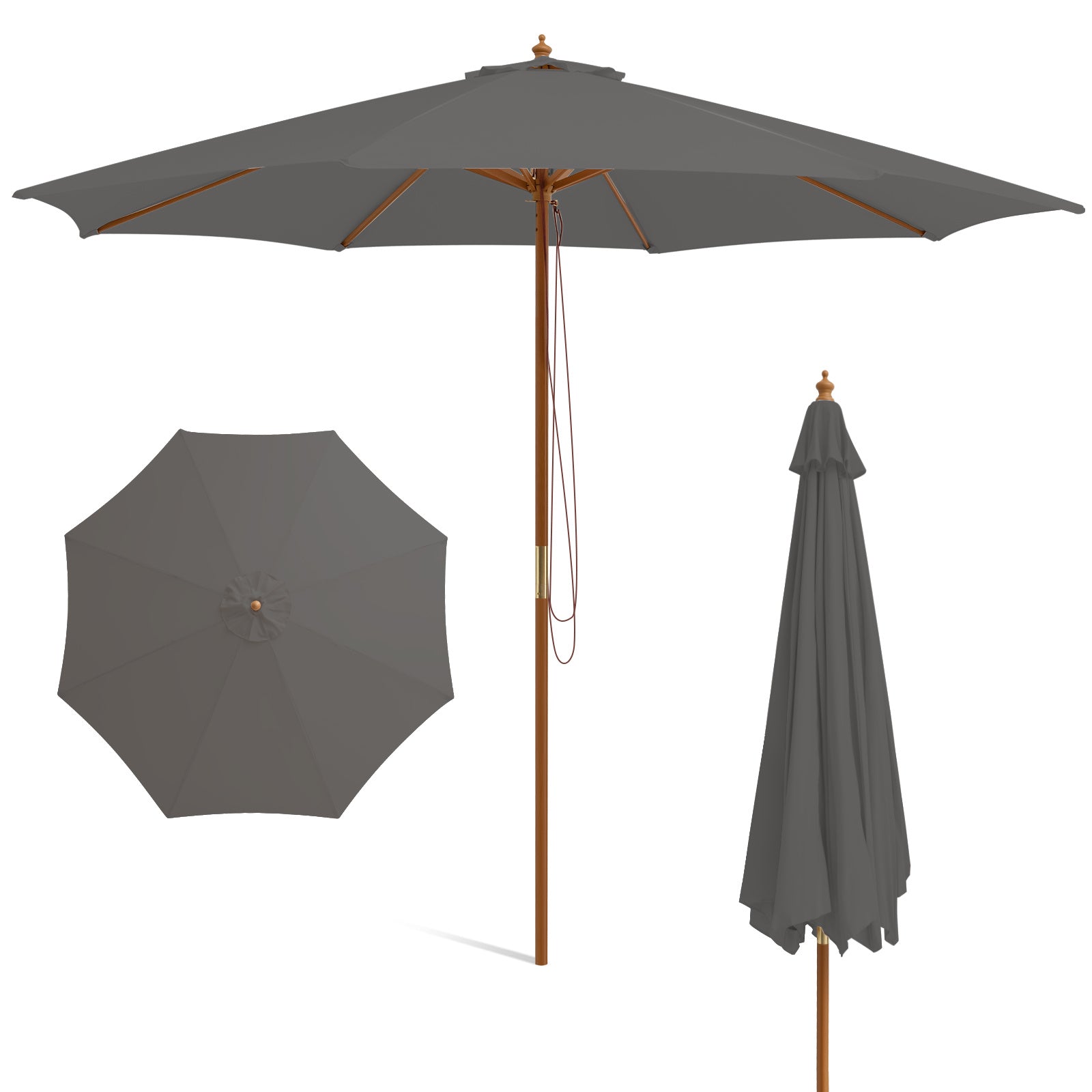 295 x 295 cm Patio Umbrella with Pulley Lift and Ventilation Hole-Grey