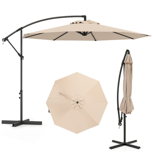 295 cm Patio Offset Umbrella with Easy Tilt Adjustment and Crossed Base-Beige