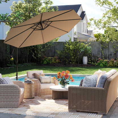 295 cm Patio Offset Umbrella with Easy Tilt Adjustment and Crossed Base-Brown