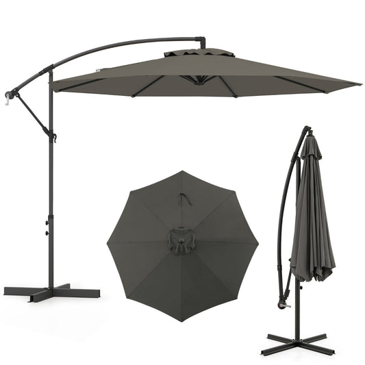 295 cm Patio Offset Umbrella with Easy Tilt Adjustment and Crossed Base-Grey