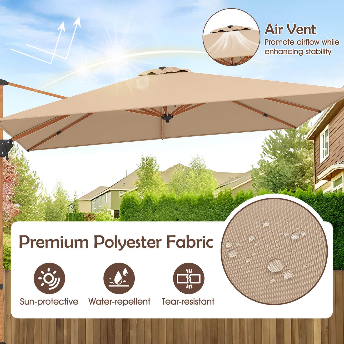 297 cm Outdoor Patio Cantilever Umbrella with 360° Rotation-Beige