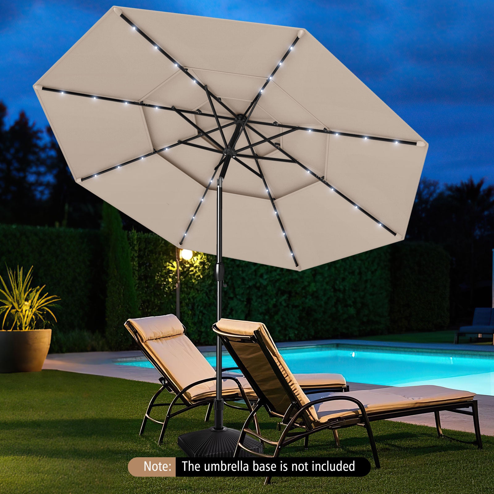 297 cm Solar Patio Umbrella with 32 LED Lights and 3-Tier Vented Top-Beige