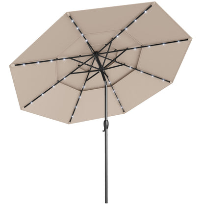 297 cm Solar Patio Umbrella with 32 LED Lights and 3-Tier Vented Top-Beige