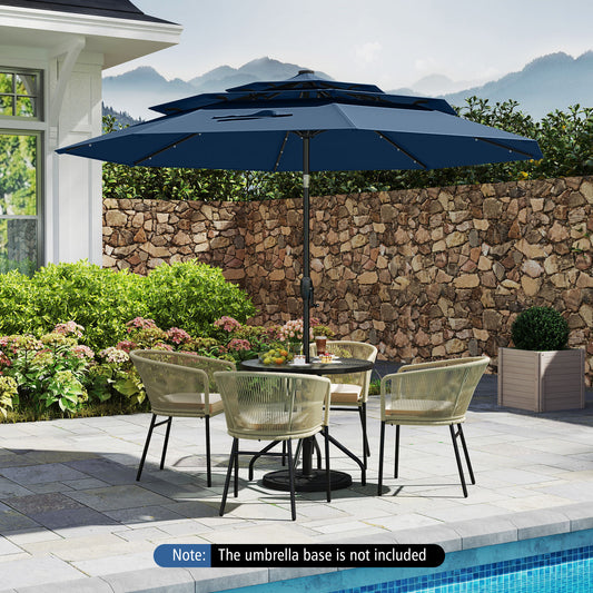 297 cm Solar Patio Umbrella with 32 LED Lights and 3-Tier Vented Top-Navy
