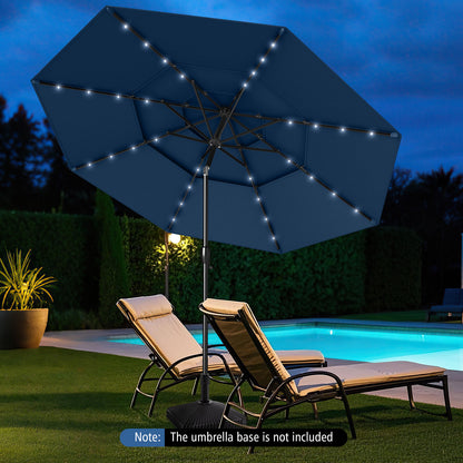 297 cm Solar Patio Umbrella with 32 LED Lights and 3-Tier Vented Top-Navy