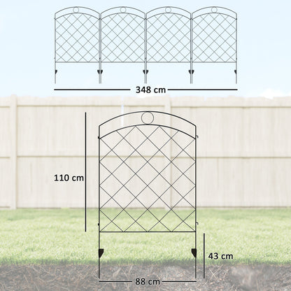 Outsunny Steel Decorative Outdoor Picket Fence Panels Set of 4, Black