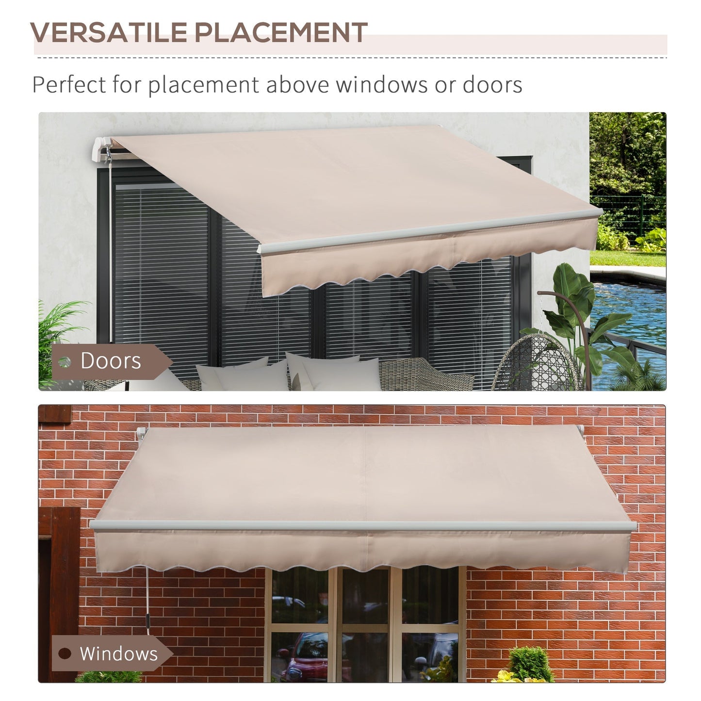 Outsunny Awning Canopy Manual Retractable Porch Sun Shade Shelter 3 x 2m Beige
