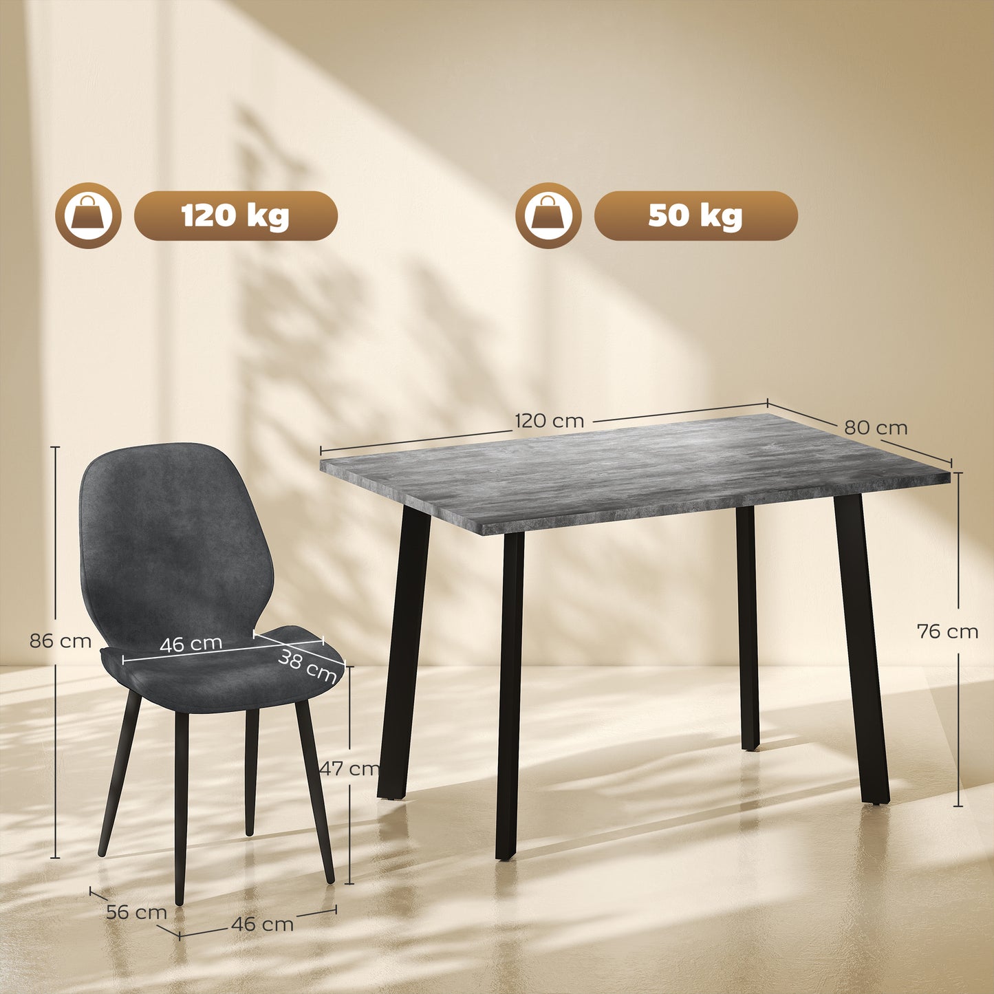 HOMCOM Dining Set, Kitchen Table with 2 Velvet Upholstered Chairs, Dark Grey