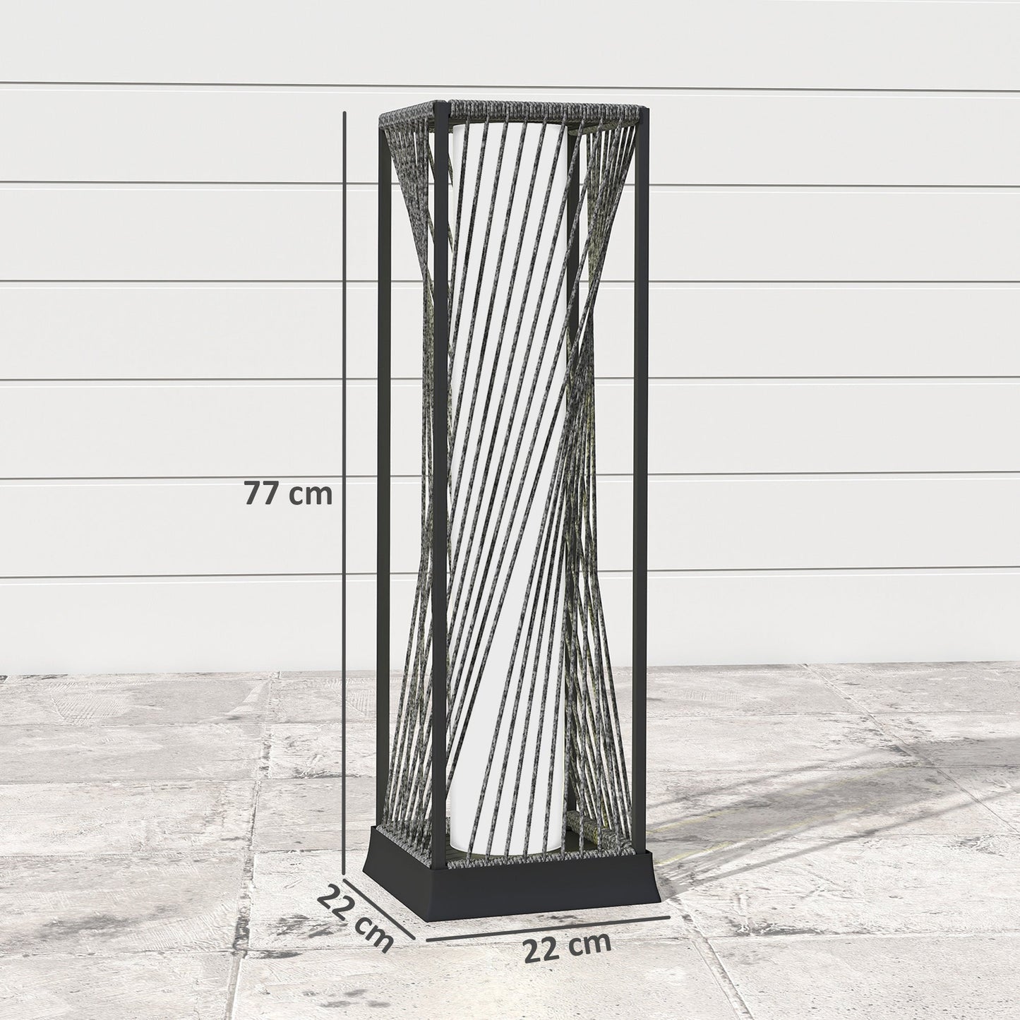 Outsunny Garden Rattan Lamp, 77 cm Tall Solar Rattan Floor Lamp, Solar Garden Light with Auto On/Off LED Lights, IP44 Waterproof for Outdoor, Porch, Pathway, Deck, Grey