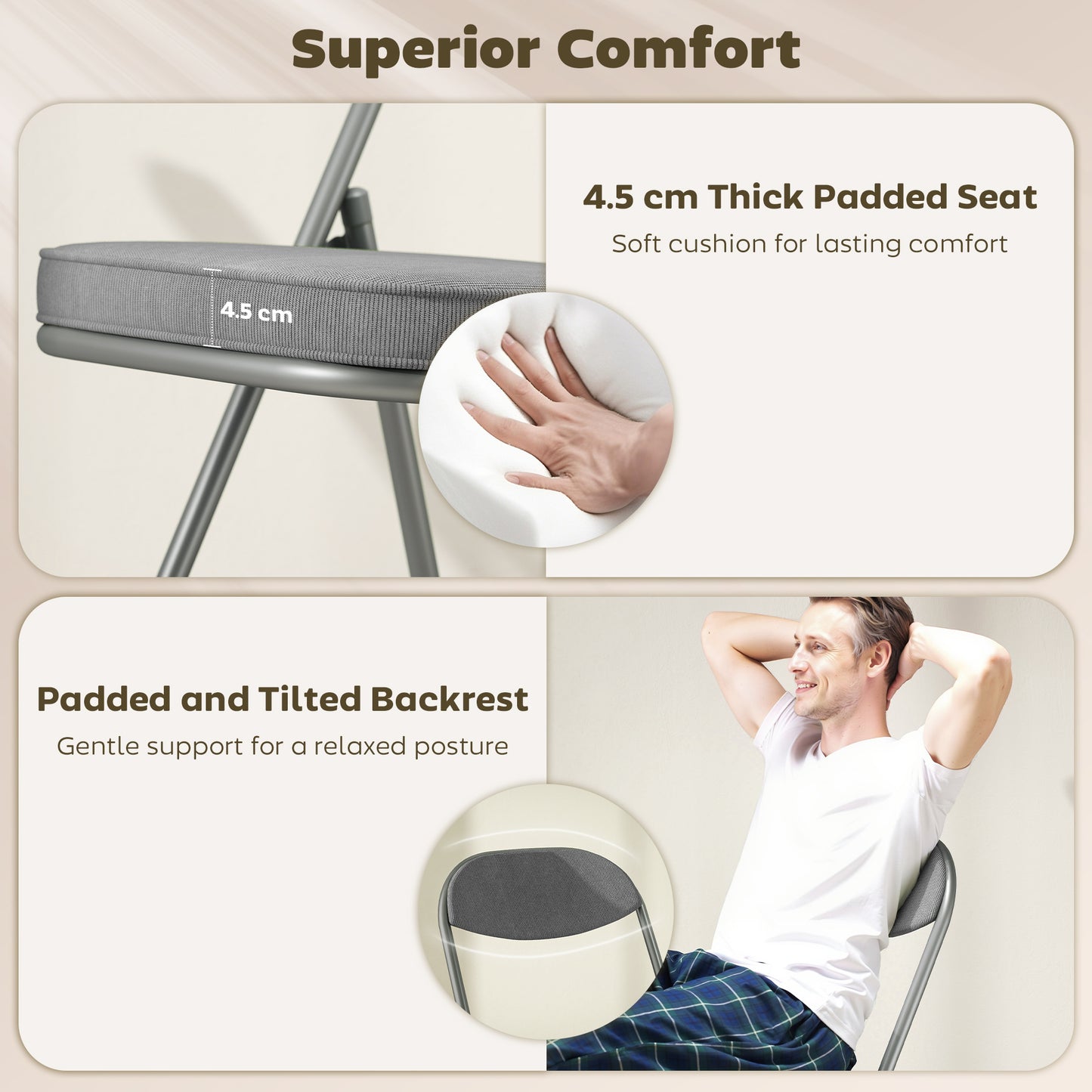 HOMCOM Set of Four Folding Corduroy Seat Chairs - Grey