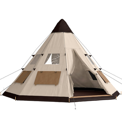 Outsunny 6 Men Tipi Tent with Carry Bag - Khaki