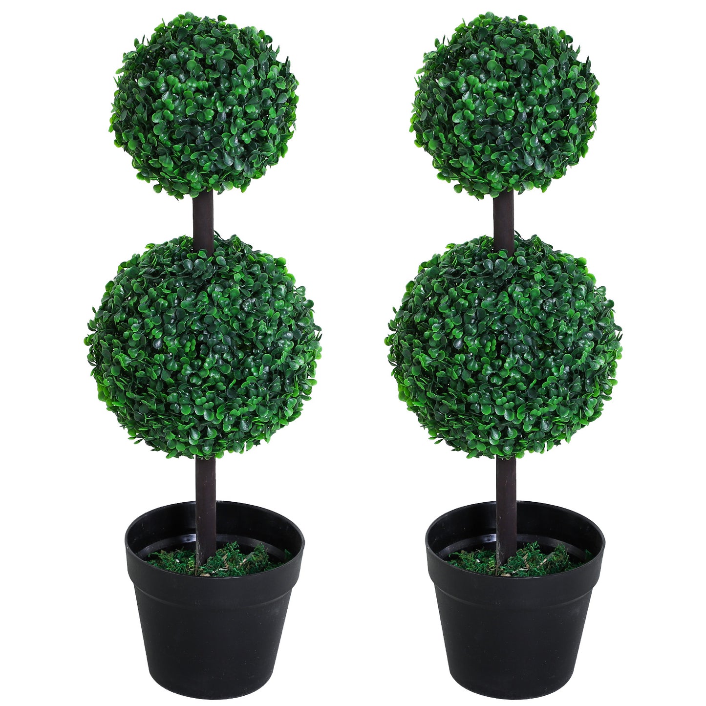 Outsunny Set of 2 Artificial Boxwood Ball Topiary Trees Potted Decorative Plant Indoor DÃ©cor (67cm)