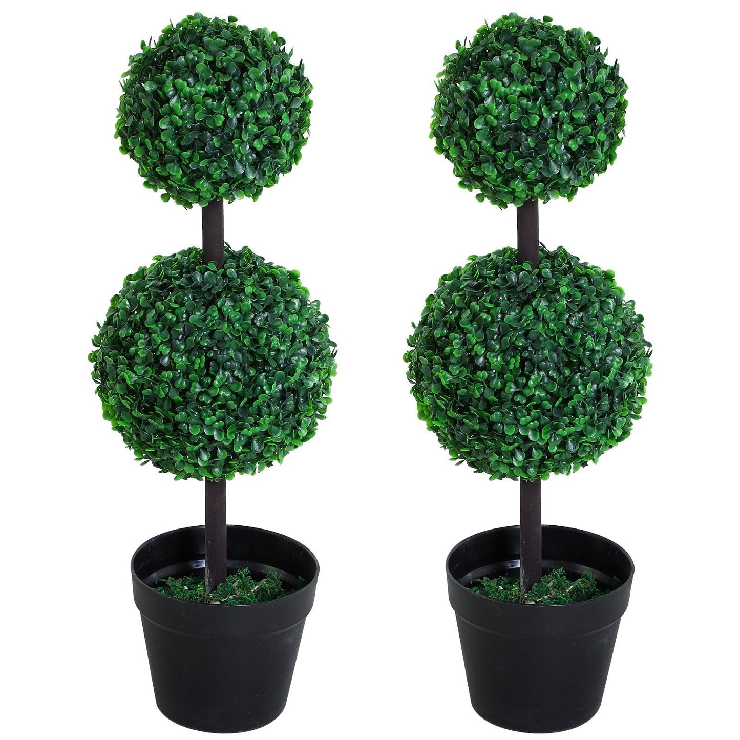 Outsunny Set of 2 Artificial Boxwood Ball Topiary Trees Potted Decorative Plant Indoor Decor (67cm)