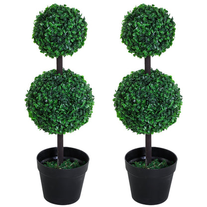 Outsunny Set of 2 Artificial Boxwood Ball Topiary Trees Potted Decorative Plant Indoor Decor (67cm)