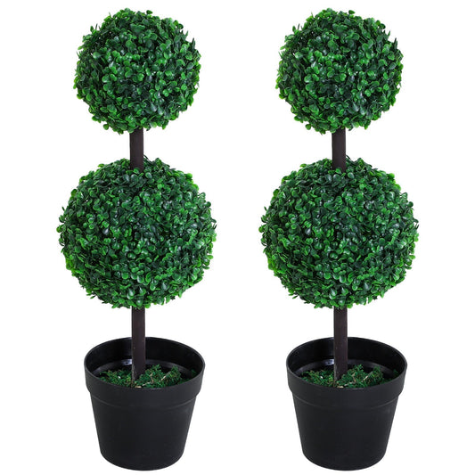 Outsunny Set of 2 Artificial Boxwood Ball Topiary Trees Potted Decorative Plant Indoor Decor (67cm)