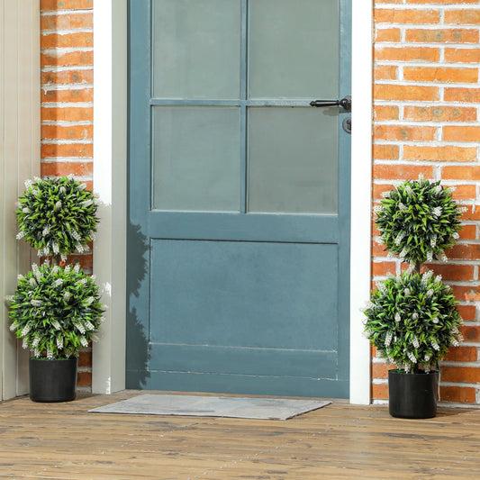 HOMCOM Set of 2 Decorative Artificial Plants Ball Trees with Lavender Flowers in Pot Fake Plants for Home Indoor Outdoor Decor, 70cm, White