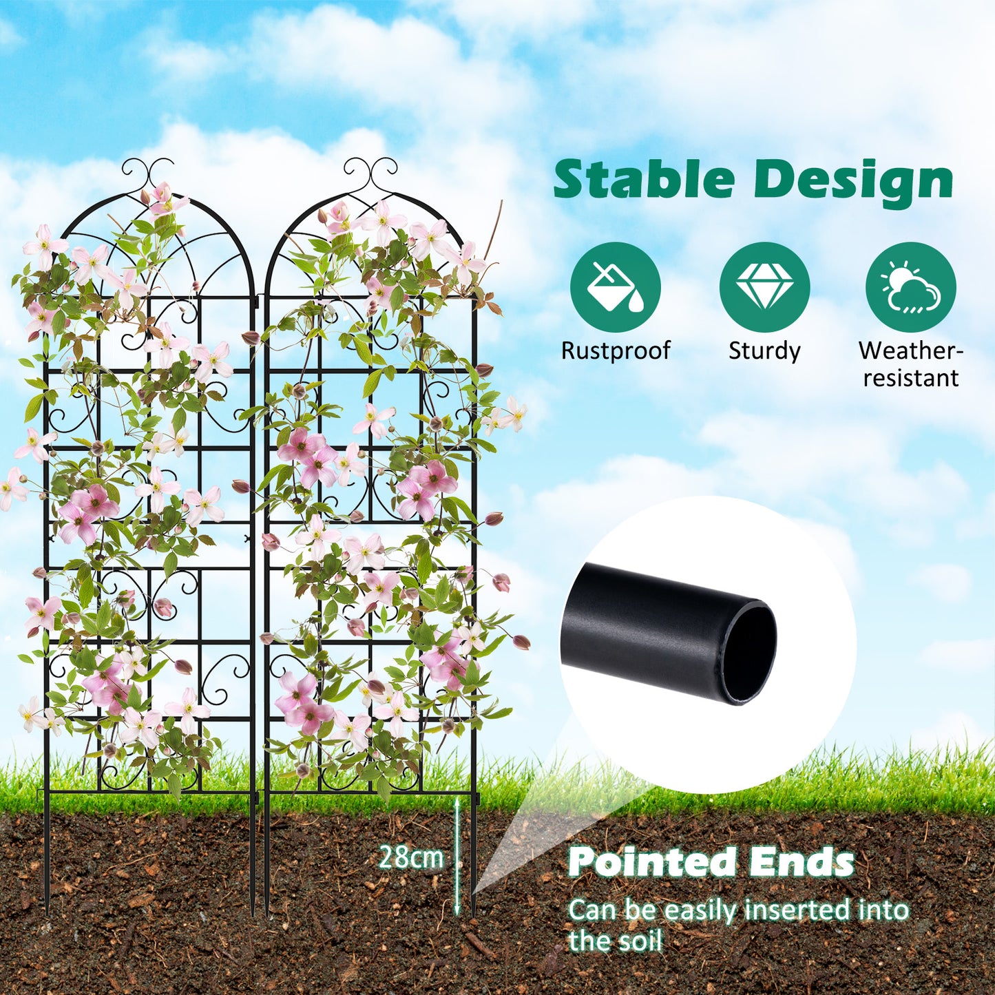 2/4 Pack 180 cm x 50 cm Metal Garden Trellis Decorative for Climbing Plants-2 Pack