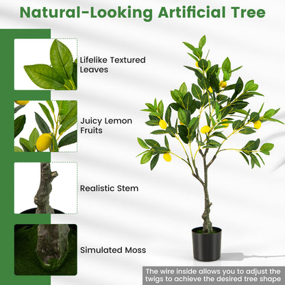2 Pack 80cm Fake Lemon Plant with Lemon Fruits and Cement Pot