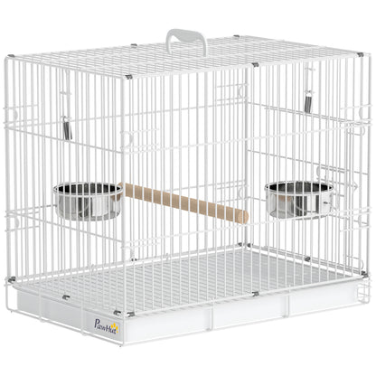 PawHut Bird Cage Foldable Portable Budgie Cage with Wooden Perch 2 Bowls for Travel 49 x 31 x 40 cm Black