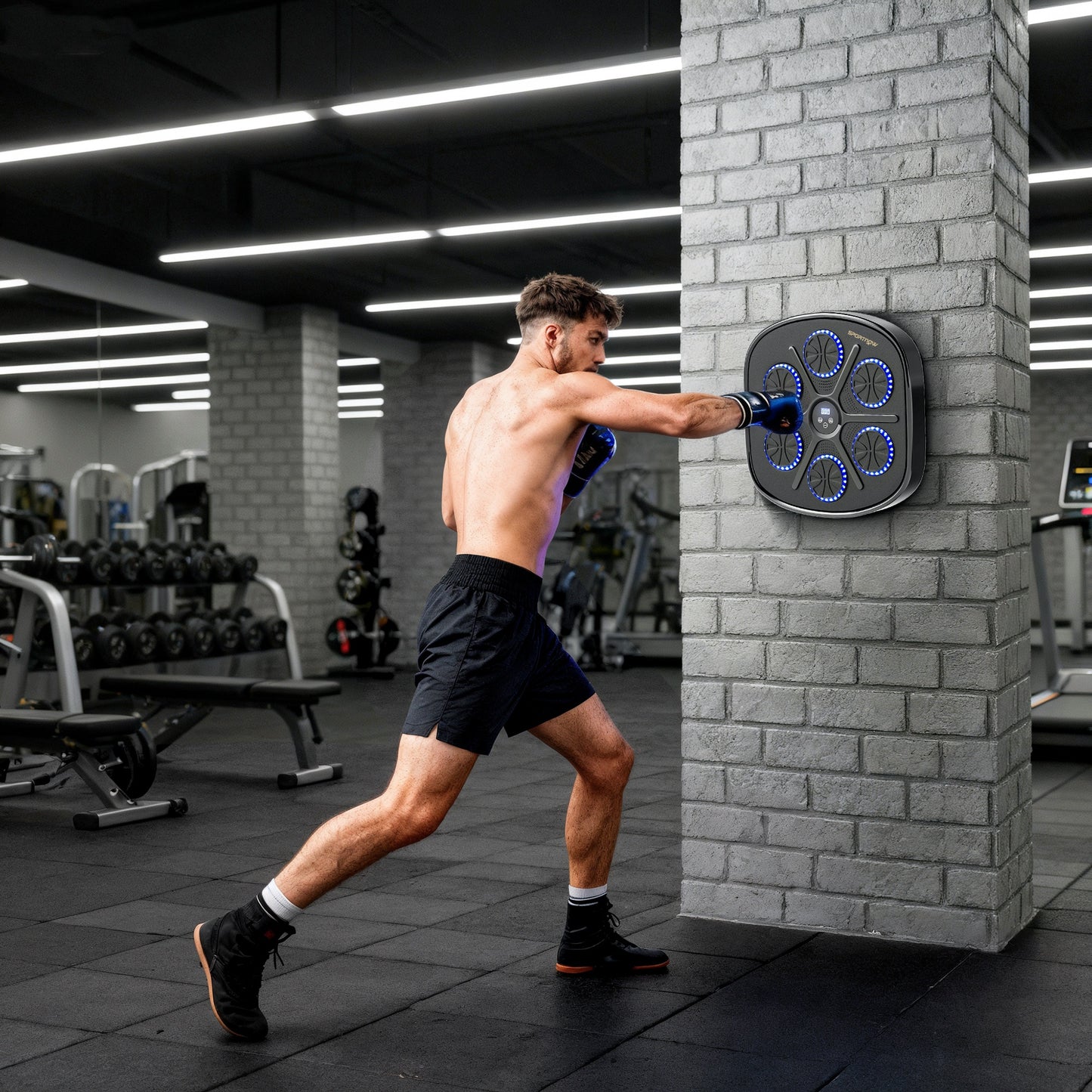 SPORTNOW Music Boxing Machine, Smart Bluetooth Boxing Machine Wall Mounted with 9 Speeds & Modes, LED Lights and Gloves, Punching Pad for Adults, Black