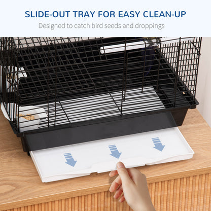 PawHut Metal Bird Cage for Finch, Canary w/ Food Containers, Swing Ring, Tray, Handle, 39 x 33 x 47cm