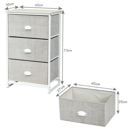 3/4 Fabric Nightstand Bedside Storage Cabinet Folding Drawers-3-Tier-White