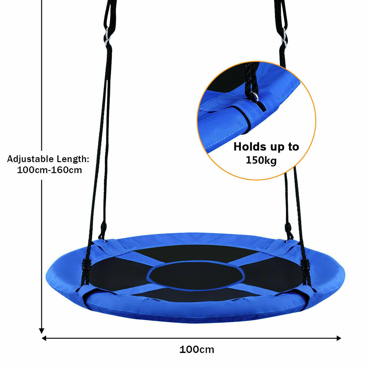 100cm Children Flying Saucer Tree Swing with Adjustable Rope-Blue