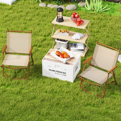 Set of 2 Folding Camp Chairs Lightweight with Aluminum Frame-Beige