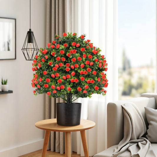 2 Pack Artificial Rose Topiary Ball Tree Faux Shrub Bushes-Red