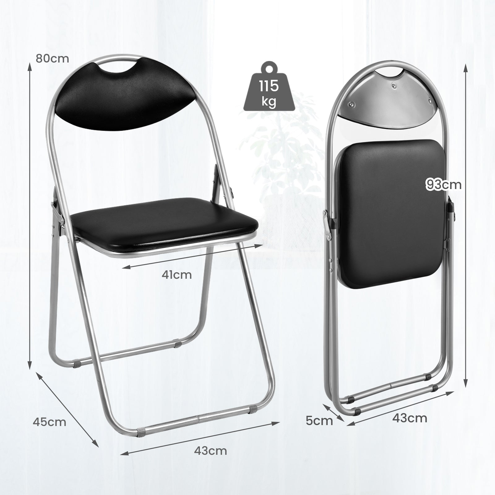 2 Pack Folding Commercial Grade Metal Chair with Padded Seat