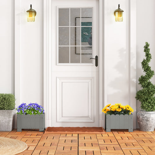 2 Pack Rectangular Planter Box HDPE Flower Pot with Drainage Gaps-Grey
