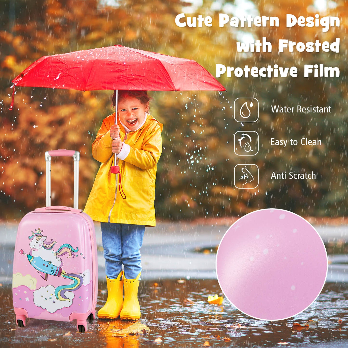 2 Pieces Kids Luggage Set with Spinner Wheels and Unicorn Graphic