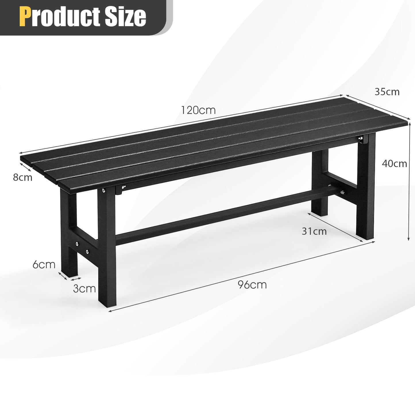 2-Person Outdoor Bench with Slatted Seat-Black