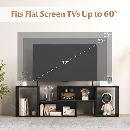2-Piece Console TV Stand Modern Minimalist Entertainment Center-Black