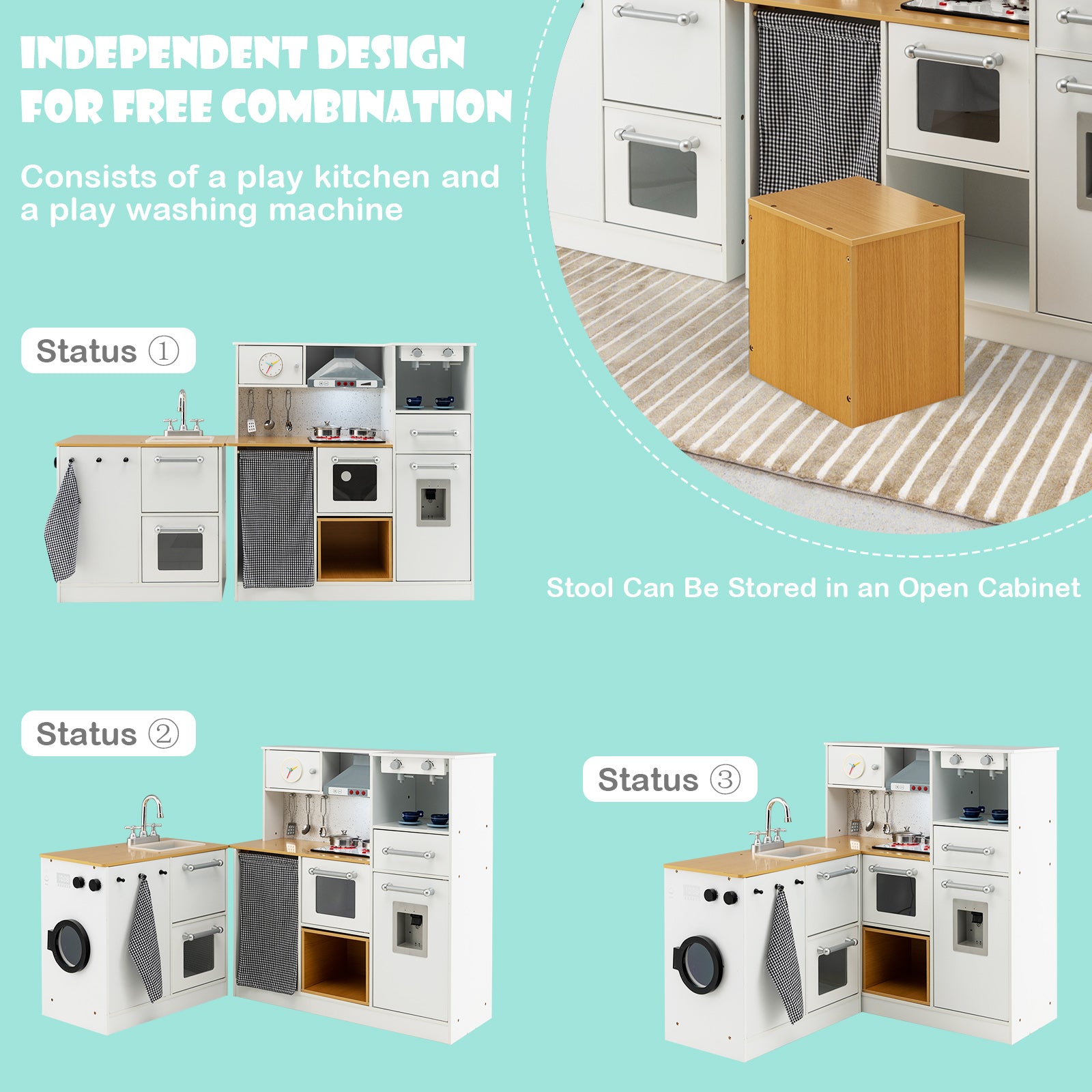 2 Pieces Kids Pretend Play Set with Stool and Real Sounds Light