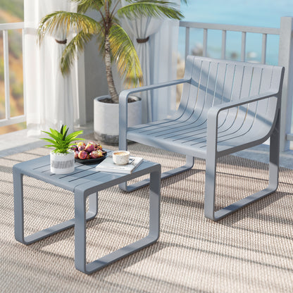 2 Piece Patio Furniture Set with Square Coffee Table-Grey