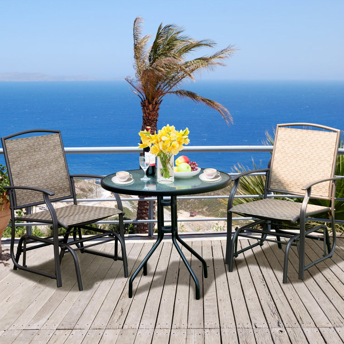 2 Pieces Patio Glider Rocking Chair Set