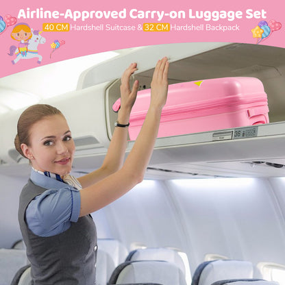 2 Pieces Kid Luggage Set with 4 Spinner Wheels and Telescopic Handle-Pink
