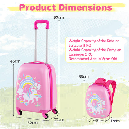 2 Pieces Kids Luggage Set with Wheels and Height Adjustable Handle-Rose