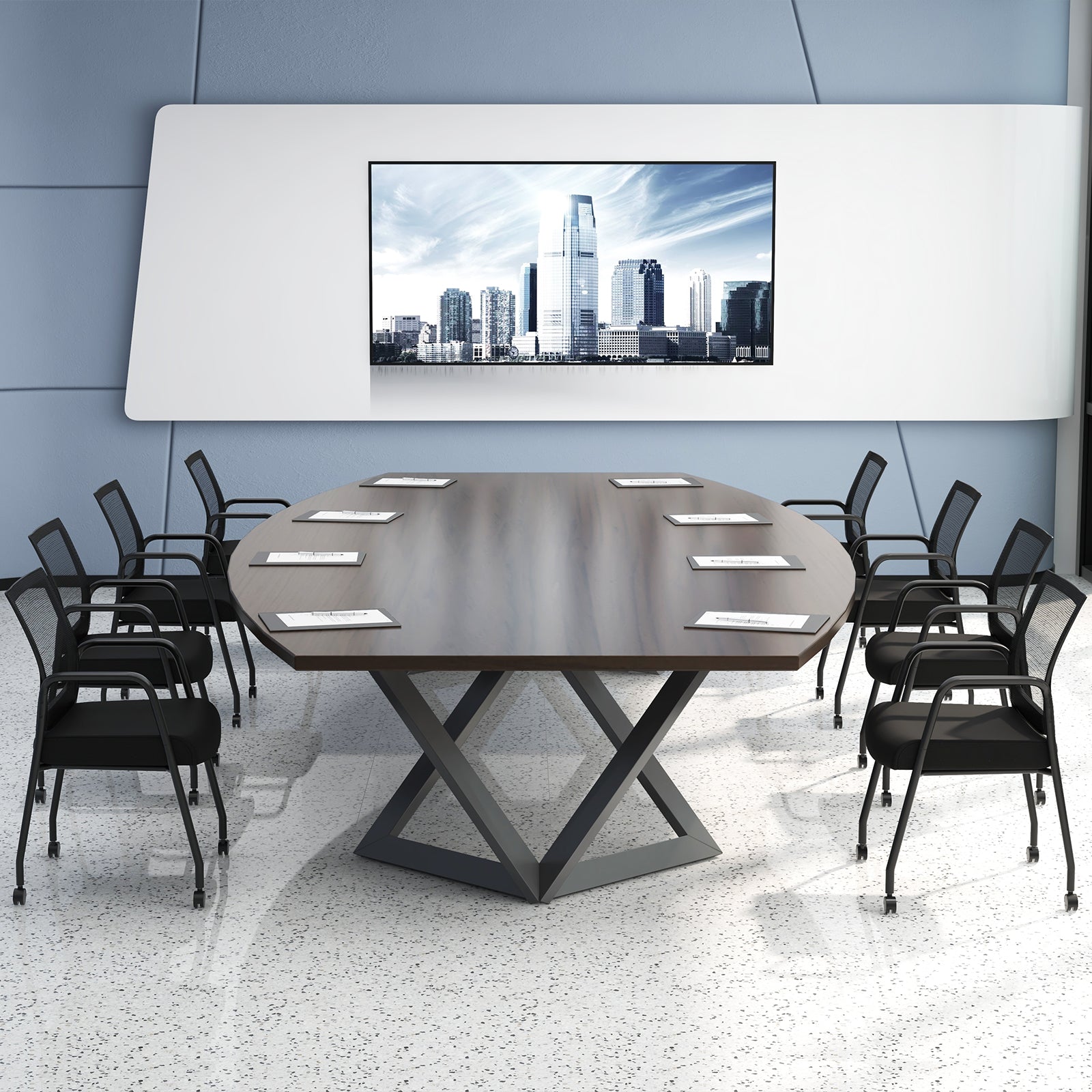 2 Pieces Office Guest Chairs on Wheels-Black