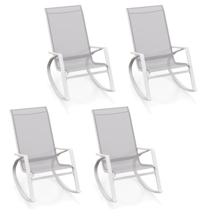 2 Pieces Patio Rocking Chairs with Ergonomic Backrest and Safe Stoppers-Grey