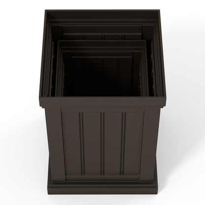 2 Pieces Square Plastic Planters 48cm Large and 32cm Small Flower Pots-Light Brown