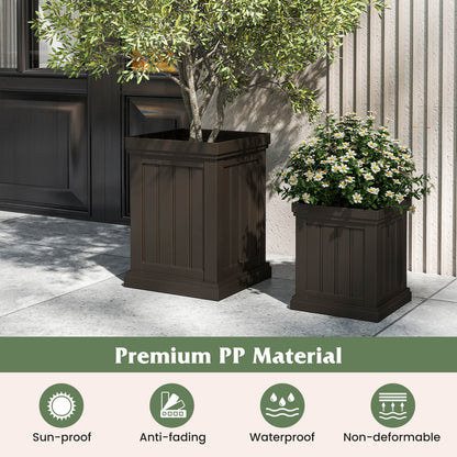 2 Pieces Square Plastic Planters 48cm Large and 32cm Small Flower Pots-Light Brown