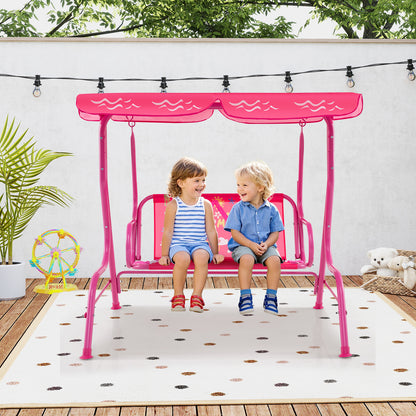 2-Seater Kids Patio Swing Chair with Adjustable Canopy and Safety Belt-Pink