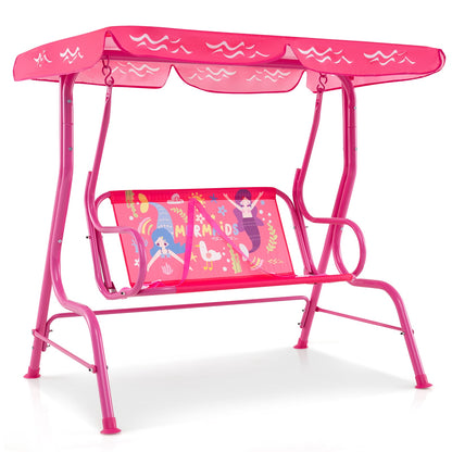 2-Seater Kids Patio Swing Chair with Adjustable Canopy and Safety Belt-Pink